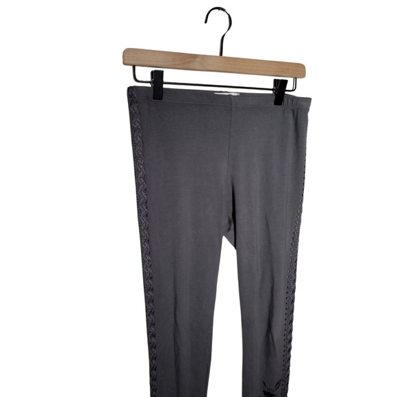 Johnny Was JW Los Angeles Womens Gray Embroidered Leggings XS Boho Coquette - Picture 2 of 7